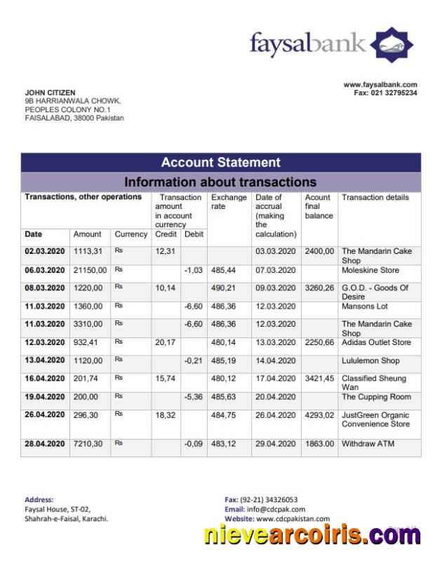 Pakistan Faysal bank statement